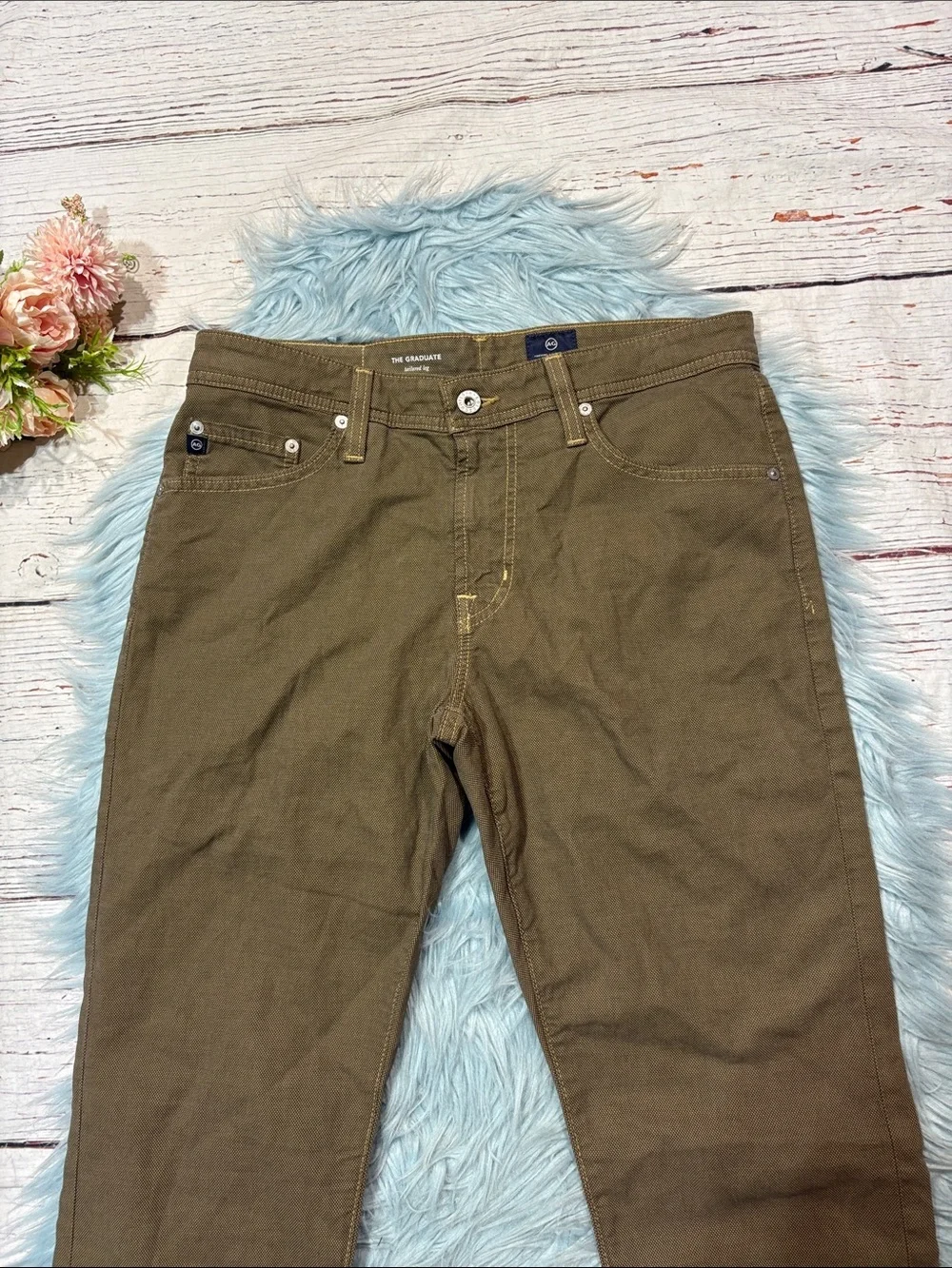 NWOT AG Adriano Goldschmied Textured Green Graduate Tailored Leg Trousers